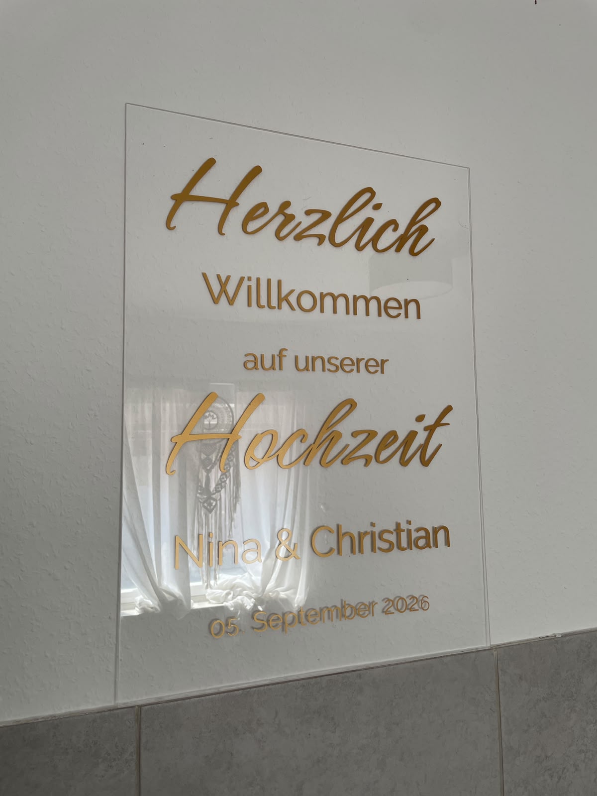 Plexiglas Willkommensschild festverliebt